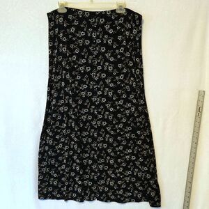 Briggs New York Women's XL Vintage Black Floral Button-Front Slinky Maxi Skirt